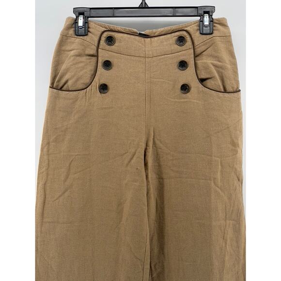 BROOKLYN INDUSTRIES Women's Tan Button-Detail Relaxed-Fit Wide-Leg Pants SZ 4 - Picture 3 of 11